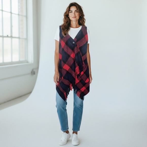 Democracy Jackets & Blazers - Democracy Red and Black Plaid Vest